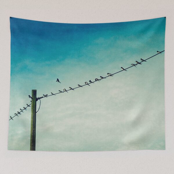 Item preview, Stepping out of the Line - swallows on a wire designed and sold by Dyrk Wyst Redbubble Shop.