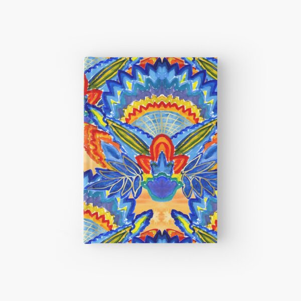 Hand-Painted Abstract Botanical Pattern Brilliant Blue Orange Hardcover Journal