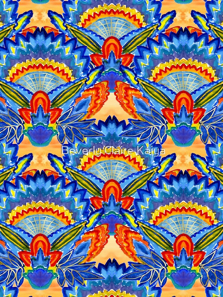 Hand-Painted Abstract Botanical Pattern Brilliant Blue Orange by beverlyclaire