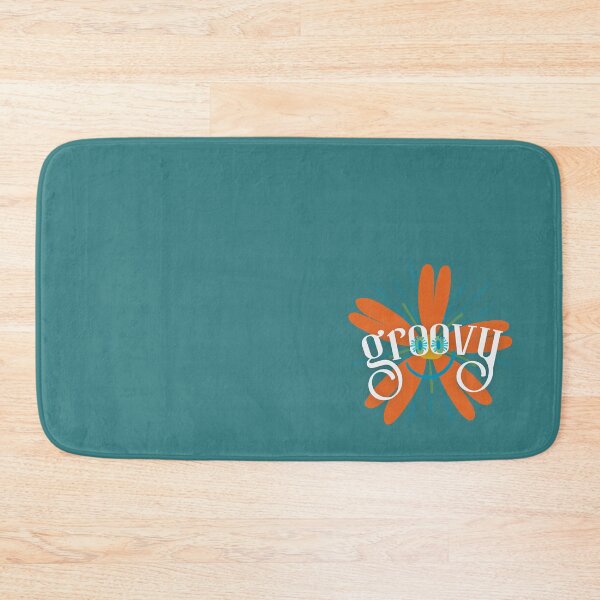 Item preview, Groovy Orange Flower with Smiley Face Design with Aqua Face for retro lovers, and cool people designed and sold by tranquilbeach.
