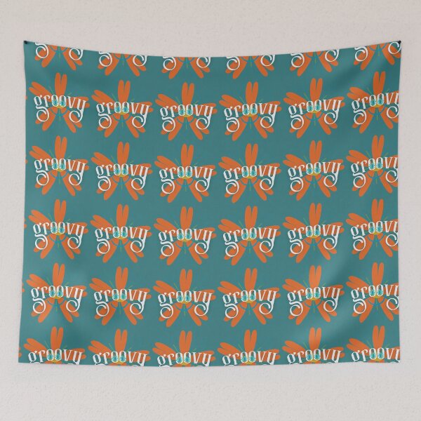 Item preview, Groovy Orange Flower with Smiley Face Design with Aqua Face for retro lovers, and cool people designed and sold by tranquilbeach.