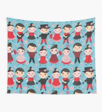 Happy flamencos on blue Wall Tapestry