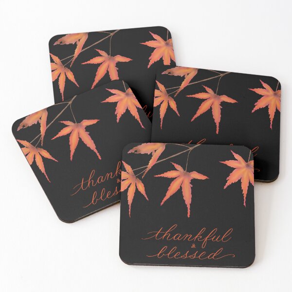 Item preview, Autumn Maple Leaf in Black Background with Thankful Letter Large designed and sold by Mina Sakatani.