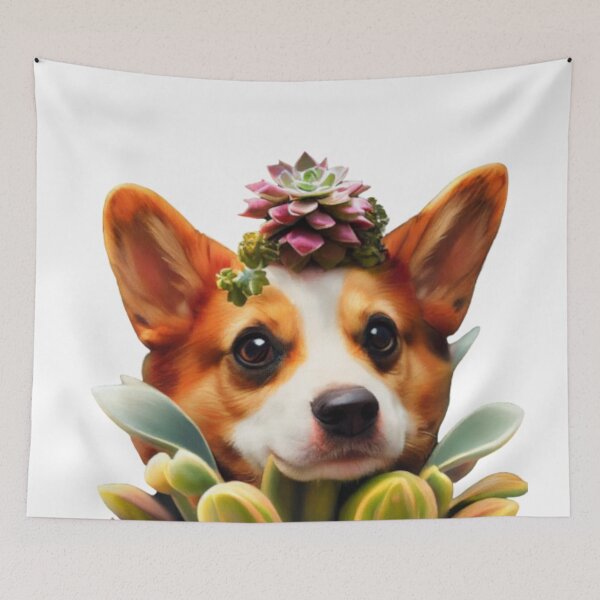 Item preview, Corgi blossoming succulent designed and sold by Paint-of-Heart.