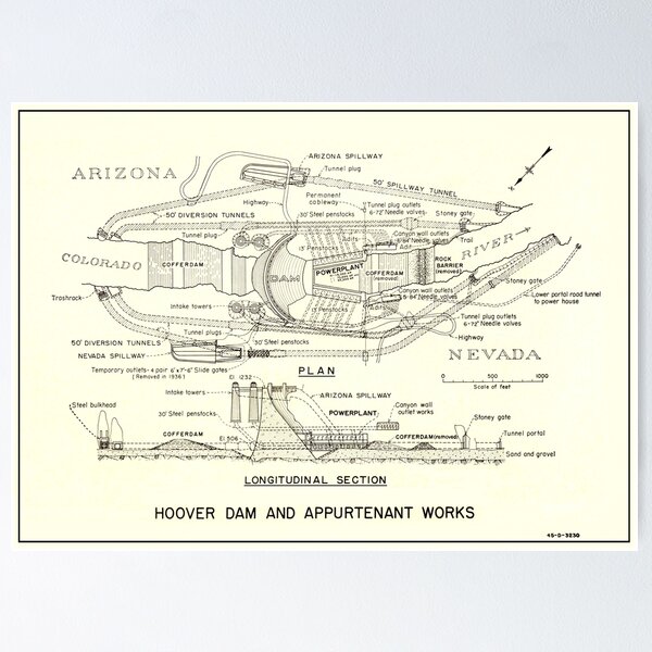 Item preview, Hoover Dam Blueprint c. 1930 designed and sold by Daniel Hagerman.