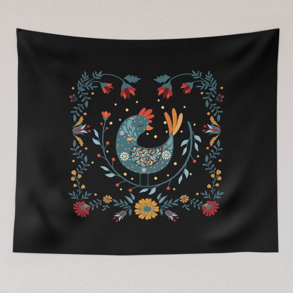 Item preview, rooster bird folk art scandinavian folk floral ornate frame mounir khalfouf transparent designed and sold by ezhilboamp.