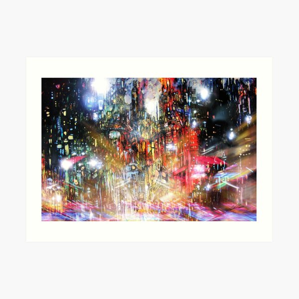 Night scene: a twirling, shimmering daze Art Print