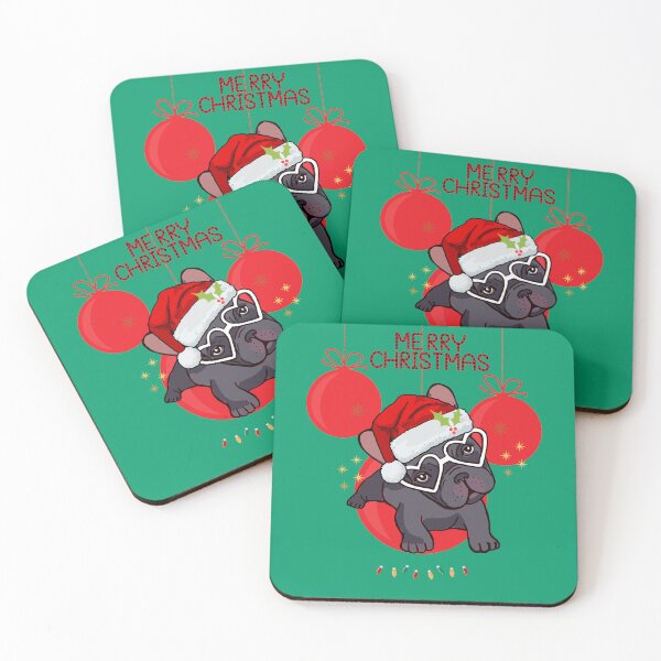 Item preview, Merry Woofmas, Illustration of a French Bulldog with a cute Christmas hat, surrounded by cute red Christmas ornaments. designed and sold by Malogue.