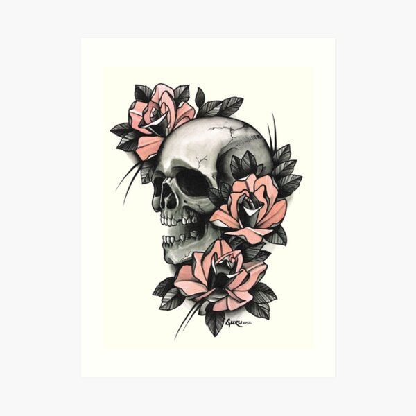 Skull and Roses Art Print
