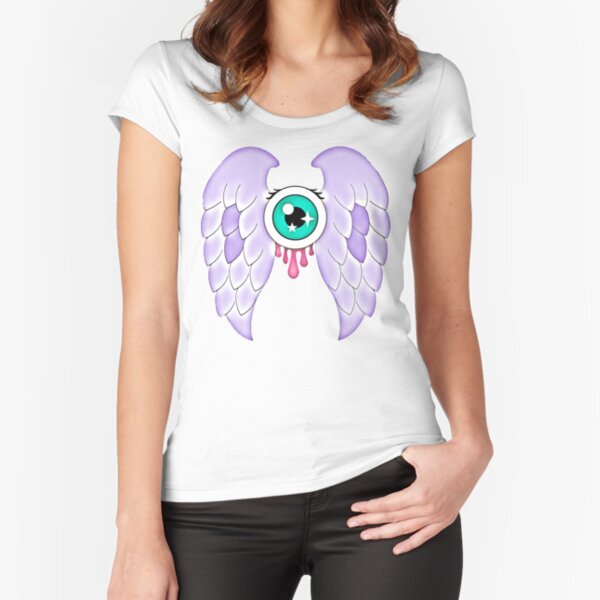 Pastel Goth | Winged Eye | Light Grey Fitted Scoop T-Shirt
