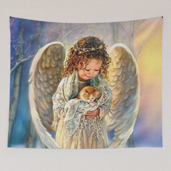 Aperçu de l'œuvre Copie de jeune fille Angel Holding Kitten créée et vendue par Rowena Jones.