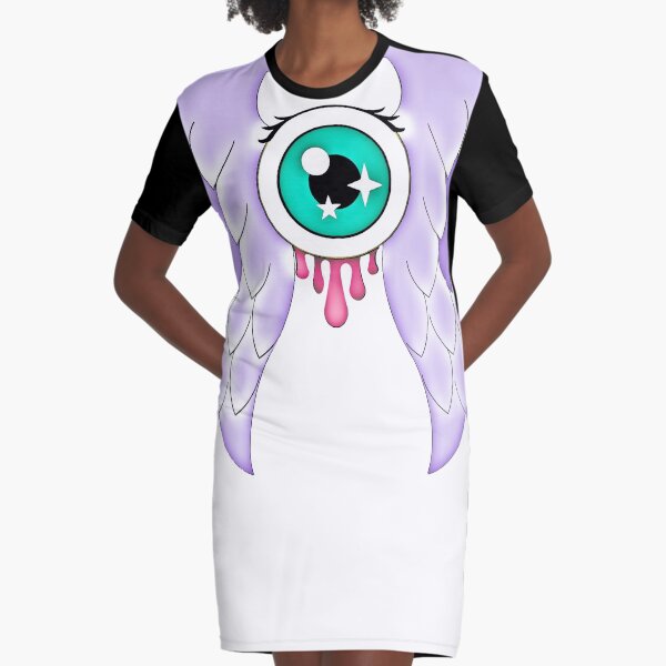 Pastel Goth | Winged Eye | White Graphic T-Shirt Dress