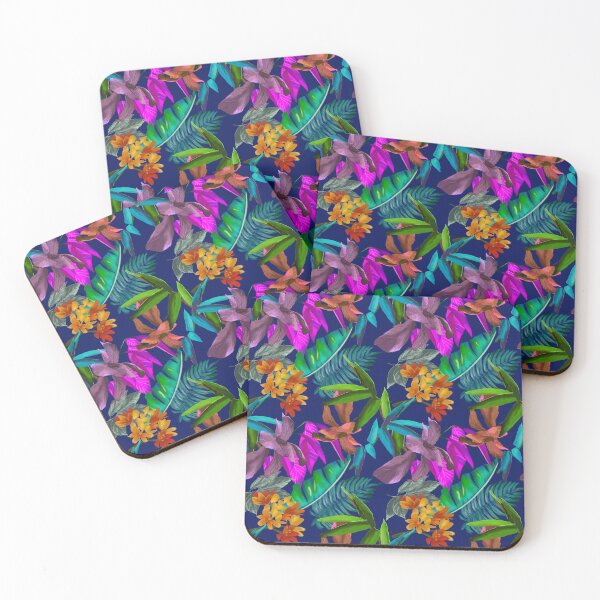Item preview, Exotic tropical colorful foliage, leaves and flowers tropical pattern, botanical illustration, blue floral illustration   designed and sold by ZeinabTaha.