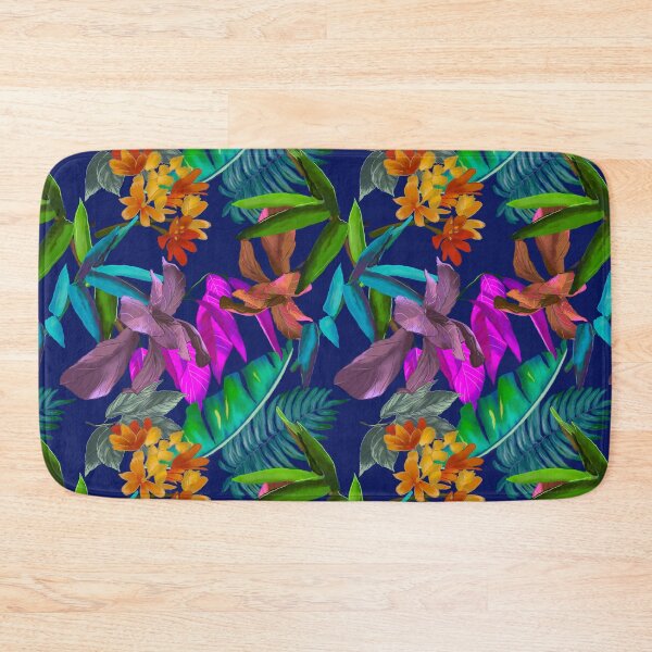 Item preview, Exotic tropical colorful foliage, leaves and flowers tropical pattern, botanical illustration, blue floral illustration   designed and sold by ZeinabTaha.