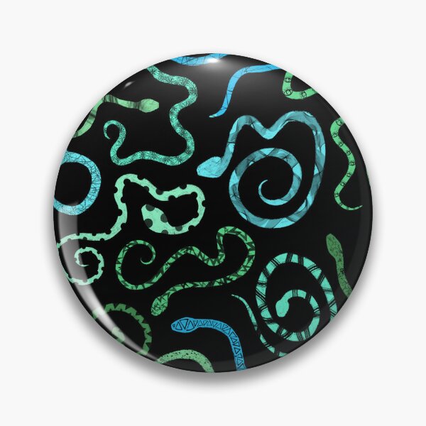 Item preview, green and blue patterned snakes on black.  designed and sold by saint-shores.