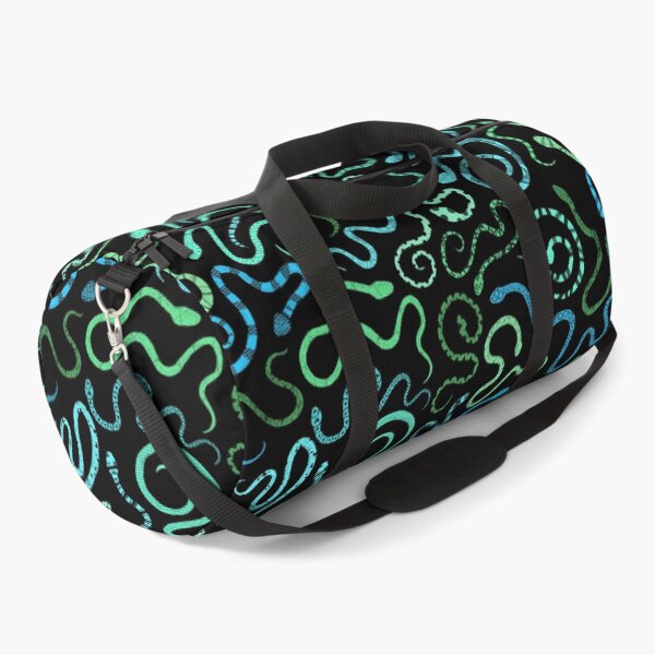 Item preview, green and blue patterned snakes on black. designed and sold by saint-shores.