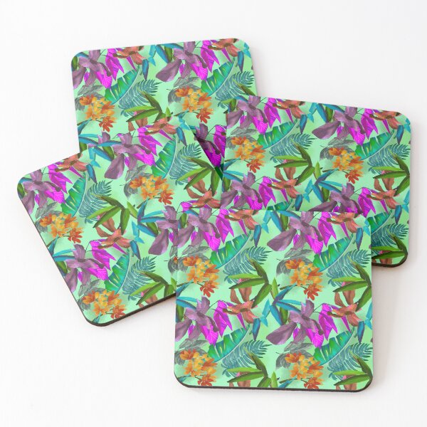 Item preview, Exotic tropical colorful foliage, leaves and flowers tropical pattern, botanical illustration, green mint floral illustration   designed and sold by ZeinabTaha.