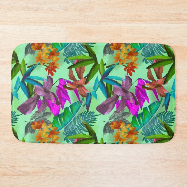 Item preview, Exotic tropical colorful foliage, leaves and flowers tropical pattern, botanical illustration, green mint floral illustration   designed and sold by ZeinabTaha.