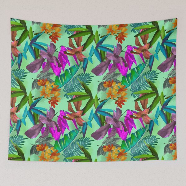 Item preview, Exotic tropical colorful foliage, leaves and flowers tropical pattern, botanical illustration, green mint floral illustration   designed and sold by ZeinabTaha.
