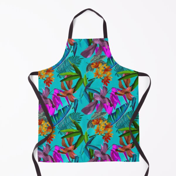 Item preview, Exotic tropical colorful foliage, leaves and flowers tropical pattern, botanical illustration, blue turquoise floral illustration designed and sold by ZeinabTaha.