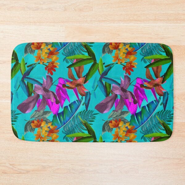Item preview, Exotic tropical colorful foliage, leaves and flowers tropical pattern, botanical illustration, blue turquoise floral illustration   designed and sold by ZeinabTaha.