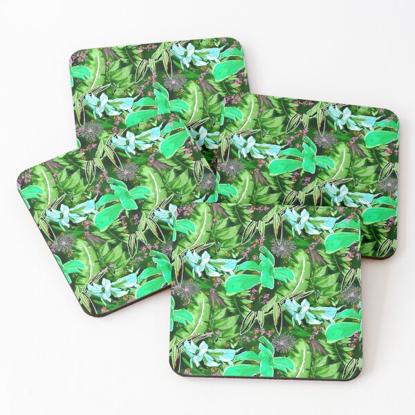 Item preview, tropical heaven trendy exotic floral pattern, leaves and flowers tropical pattern, botanical illustration, green black floral illustration   designed and sold by ZeinabTaha.