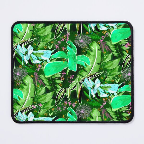 Item preview, tropical heaven trendy exotic floral pattern, leaves and flowers tropical pattern, botanical illustration, green black floral illustration designed and sold by ZeinabTaha.
