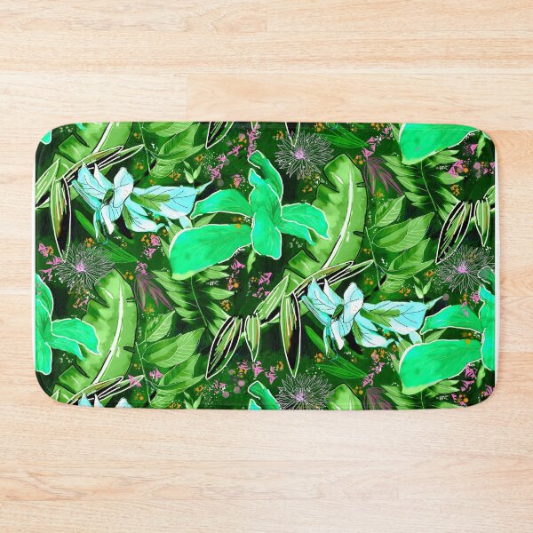 Item preview, tropical heaven trendy exotic floral pattern, leaves and flowers tropical pattern, botanical illustration, green black floral illustration   designed and sold by ZeinabTaha.