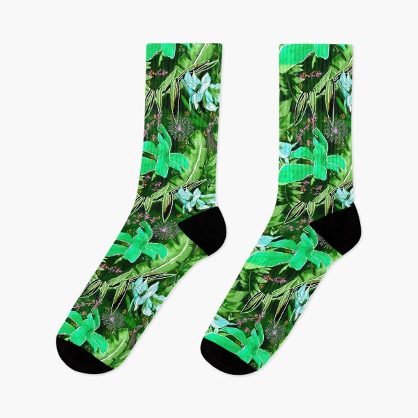 Item preview, tropical heaven trendy exotic floral pattern, leaves and flowers tropical pattern, botanical illustration, green black floral illustration   designed and sold by ZeinabTaha.