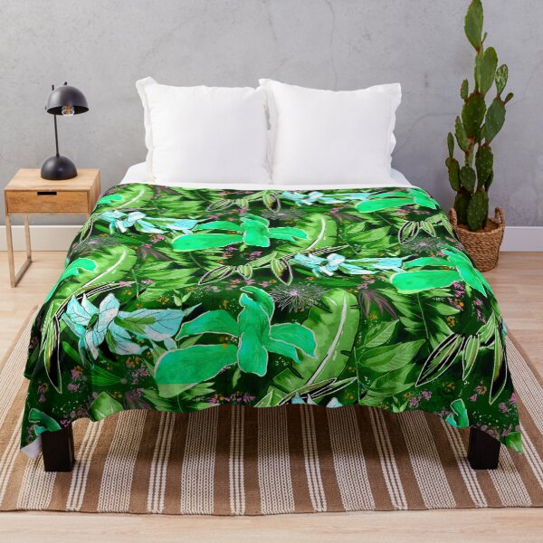 Item preview, tropical heaven trendy exotic floral pattern, leaves and flowers tropical pattern, botanical illustration, green black floral illustration designed and sold by ZeinabTaha.