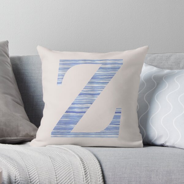 Letter Z Blue Watercolor Stripes Monogram Initial Throw Pillow