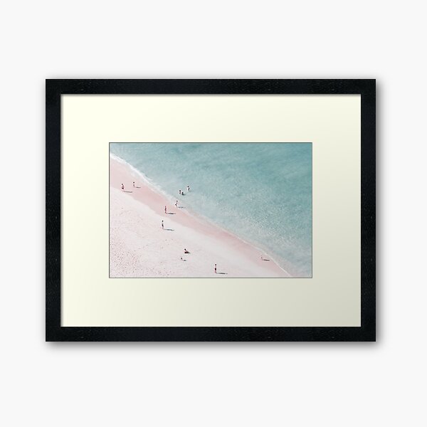 Beach love - Aerial Pink Beach - Ocean - Sea Photography by Ingrid Beddoes Framed Art Print