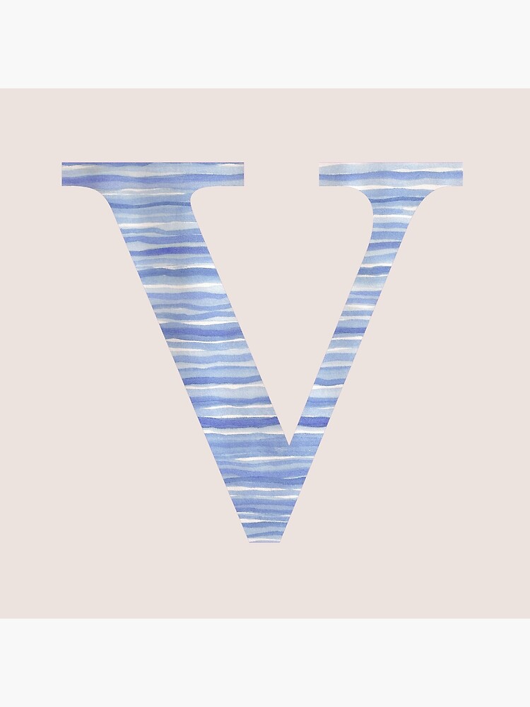 Letter V Blue Watercolor Stripes Monogram Initial by theartofvikki
