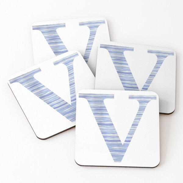 Item preview, Letter V Blue Watercolor Stripes Monogram Initial designed and sold by theartofvikki.
