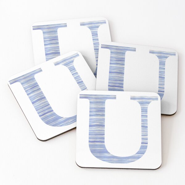 Item preview, Letter U Blue Watercolor Stripes Monogram Initial designed and sold by theartofvikki.