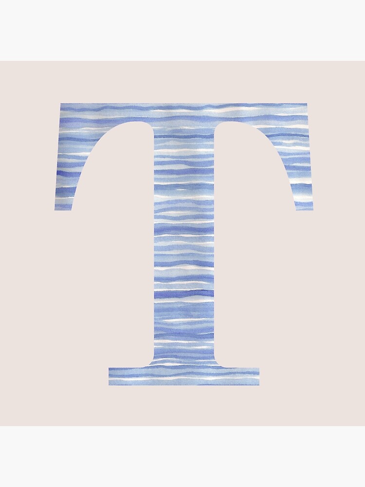 Letter T Blue Watercolor Stripes Monogram Initial by theartofvikki