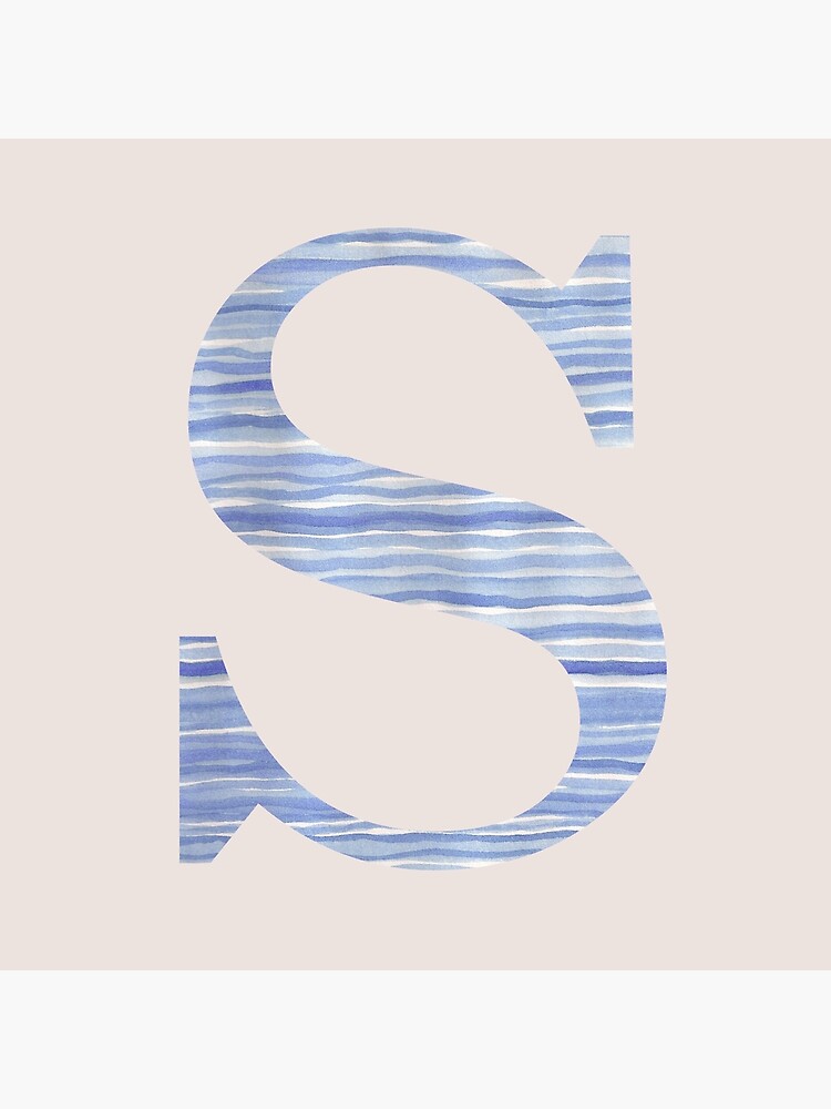 Letter S Blue Watercolor Stripes Monogram Initial by theartofvikki
