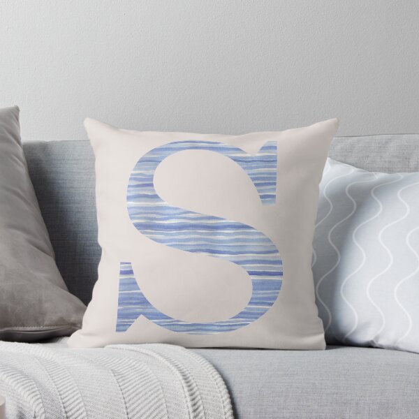 Letter S Blue Watercolor Stripes Monogram Initial Throw Pillow