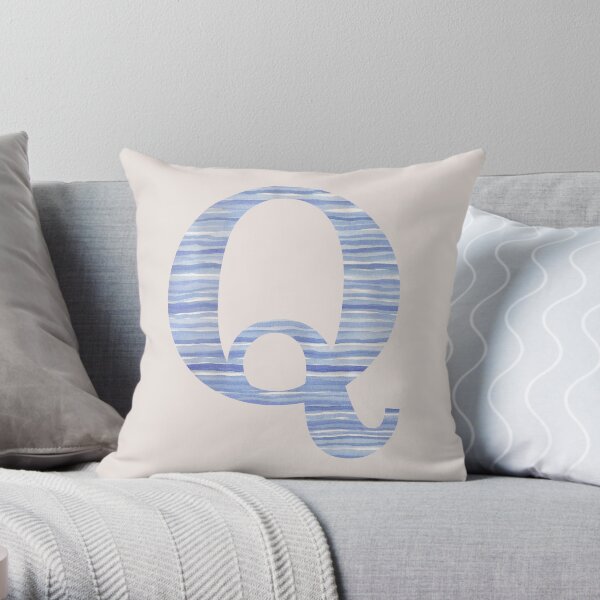 Letter Q Blue Watercolor Stripes Monogram Initial Throw Pillow