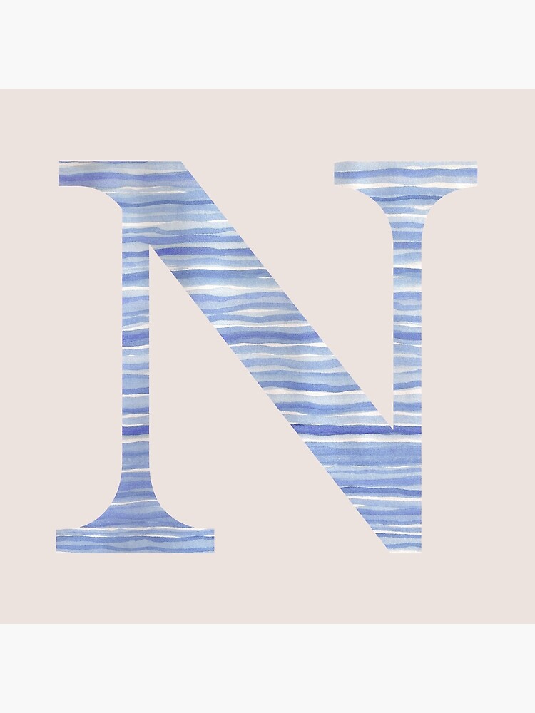 Letter N Blue Watercolor Stripes Monogram Initial by theartofvikki