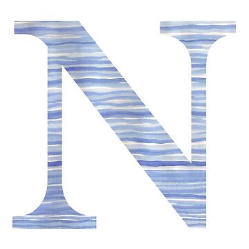 Artwork thumbnail, Letter N Blue Watercolor Stripes Monogram Initial by theartofvikki
