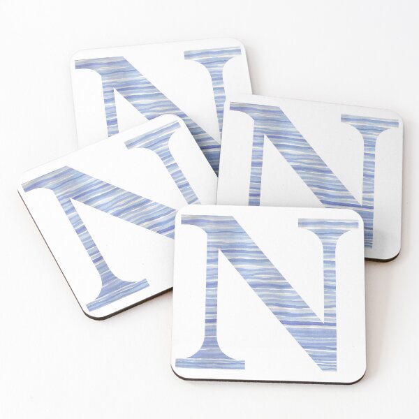 Item preview, Letter N Blue Watercolor Stripes Monogram Initial designed and sold by theartofvikki.