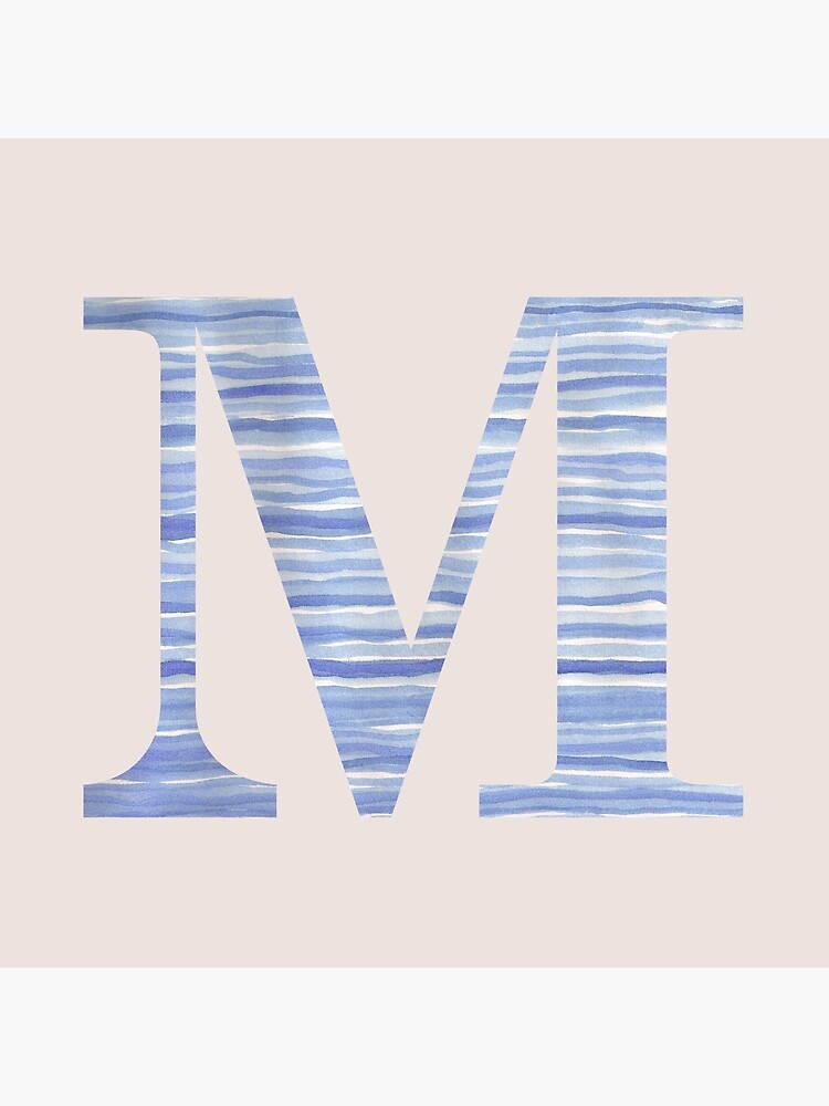 Letter M Blue Watercolor Stripes Monogram Initial by theartofvikki