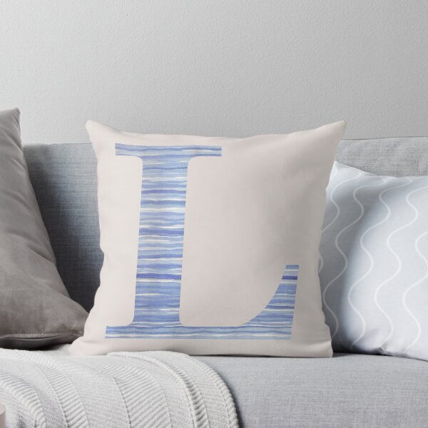 Letter L Blue Watercolor Stripes Monogram Initial Throw Pillow