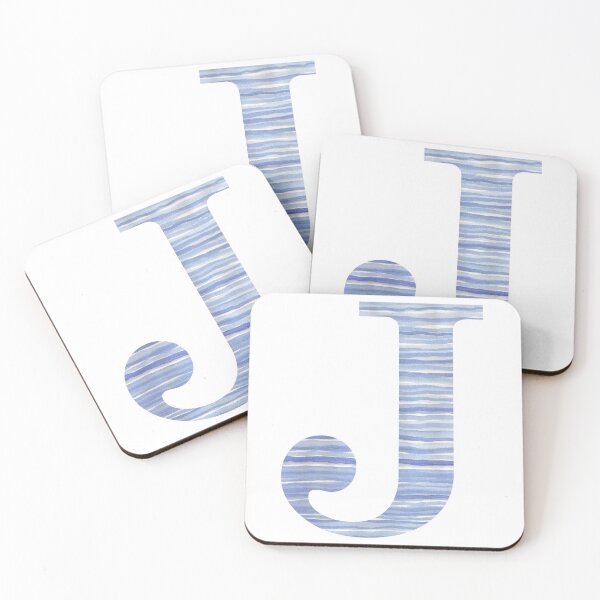 Item preview, Letter J Blue Watercolor Stripes Monogram Initial designed and sold by theartofvikki.