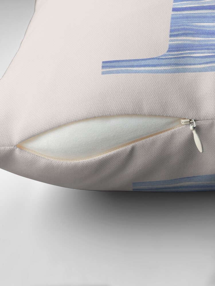 Thumbnail 2 of 4, Pillow, Letter I Blue Watercolor Stripes Monogram Initial designed and sold by theartofvikki.