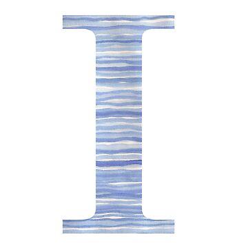 Artwork thumbnail, Letter I Blue Watercolor Stripes Monogram Initial by theartofvikki