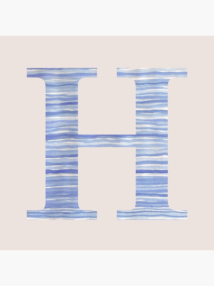 Letter H Blue Watercolor Stripes Monogram Initial by theartofvikki