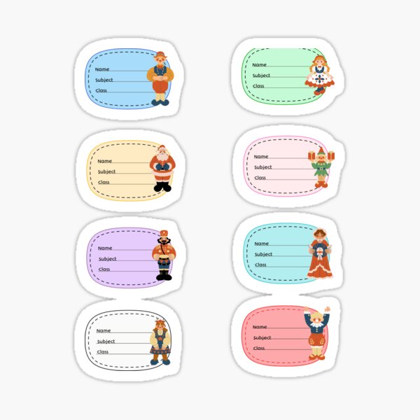 "cartoon notebook name plate / sticker pack of 8 chart" Sticker for