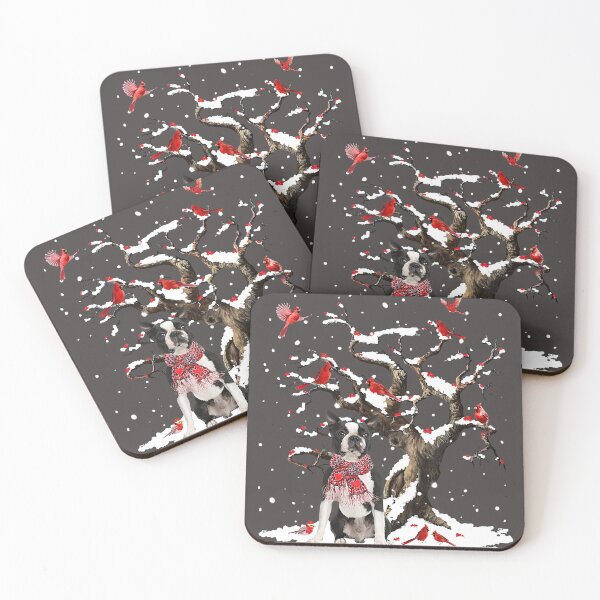 Item preview, Black Boston Terrier Scarf Cardinal Snow Christmas designed and sold by MasinDontrae.